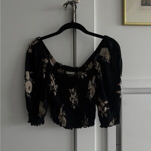 Urban Outfitters Black Ruched Floral Top